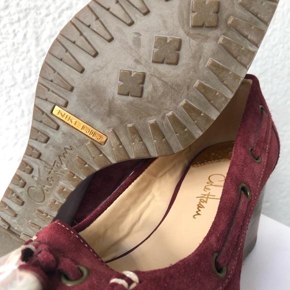 COLE HAAN + Nike Air Burgundy Suede Loafer Wedges - Picture 5 of 7